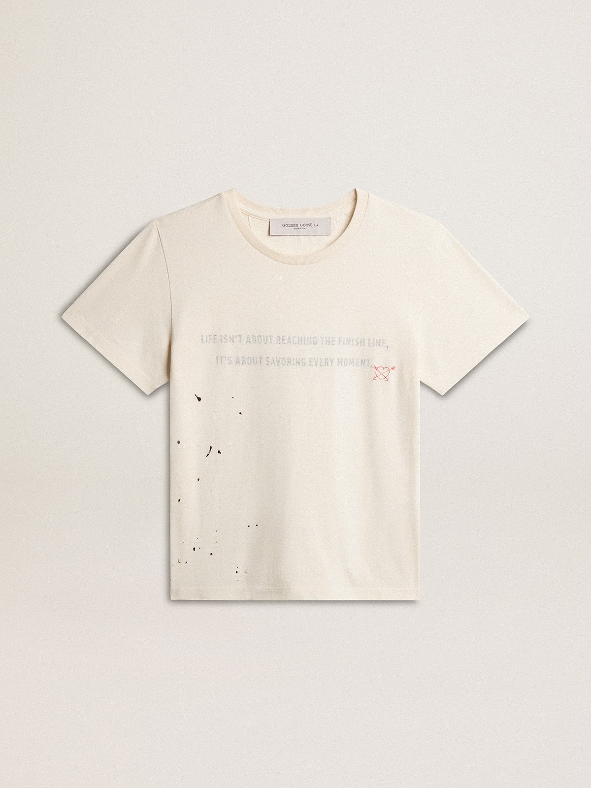 Golden Goose - Men's T-shirt in aged white cotton with print and embroidery in 