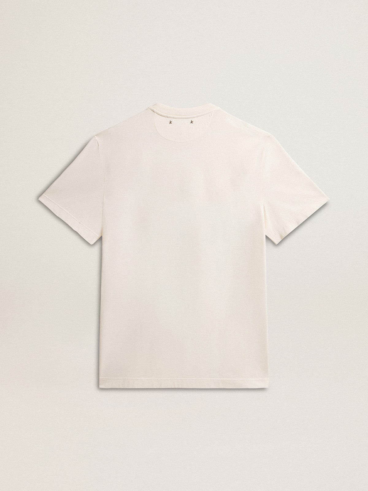 Tシャツ・カットソー GOLDEN  Men T Shirts GMP01220 P00187311421 Beige Men's aged white cotton T-shirt with gold print