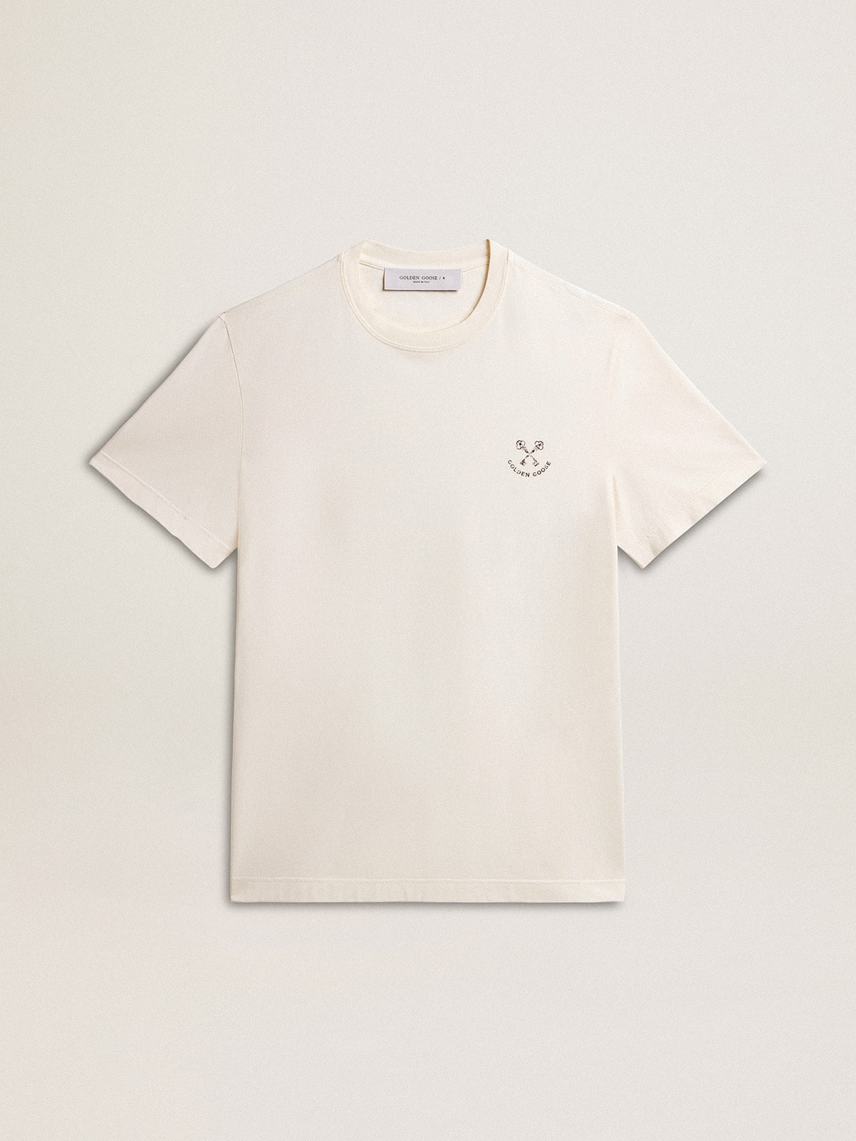 Golden Goose - T-shirt homme en coton blanc vieilli avec imprimé sur la poitrine in 