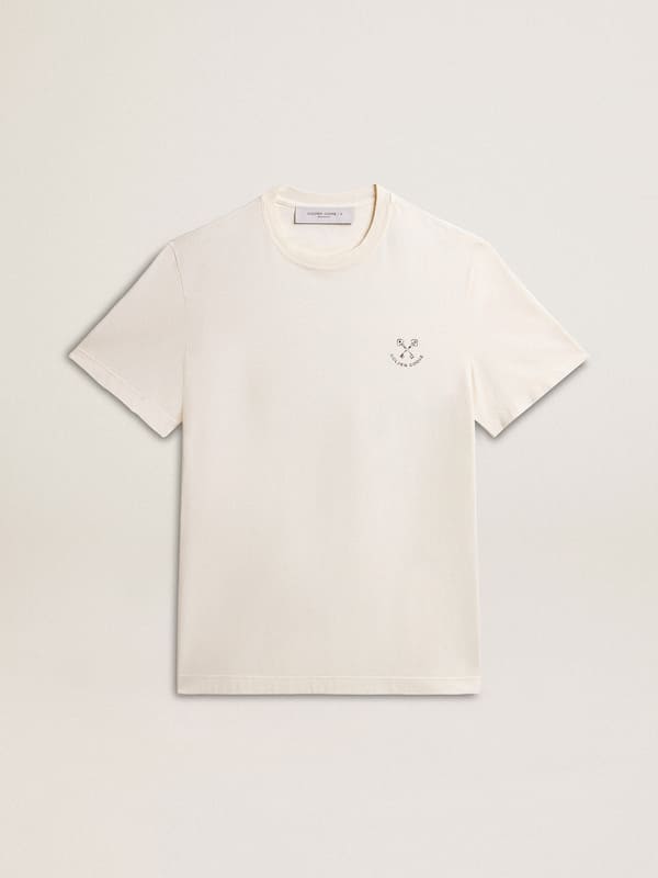 Golden Goose - T-Shirt da uomo in cotone color bianco vissuto e stampa sul cuore in 
