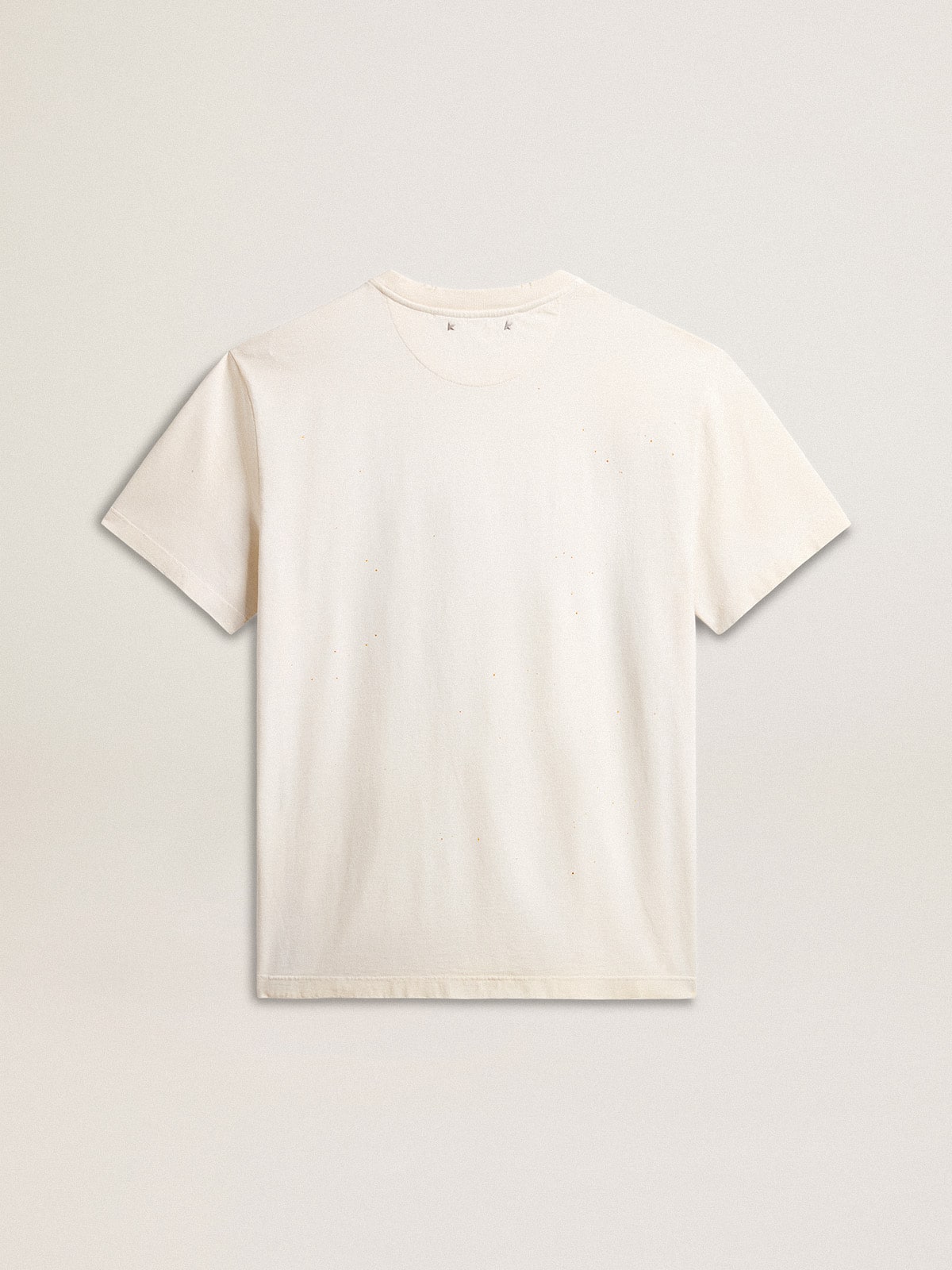 Golden Goose - Herren-T-Shirt aus Baumwolle in Lived-in-White mit goldfarbenem Print in 