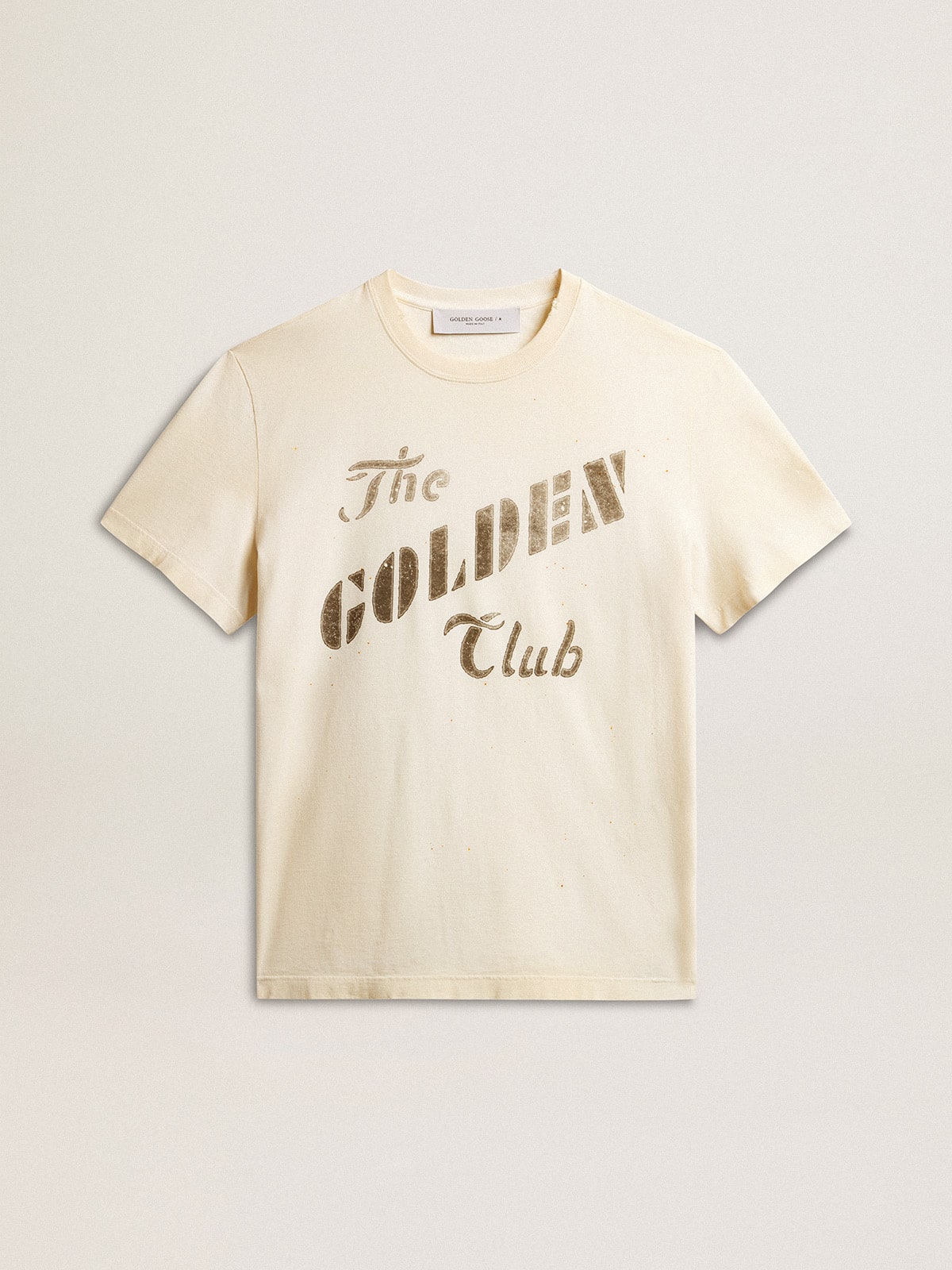 Golden Goose - T-shirt da uomo in cotone color bianco vissuto con stampa dorata in 