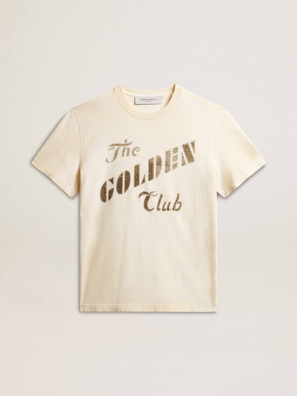 Golden Goose - Men's aged white cotton T-shirt with gold print in 