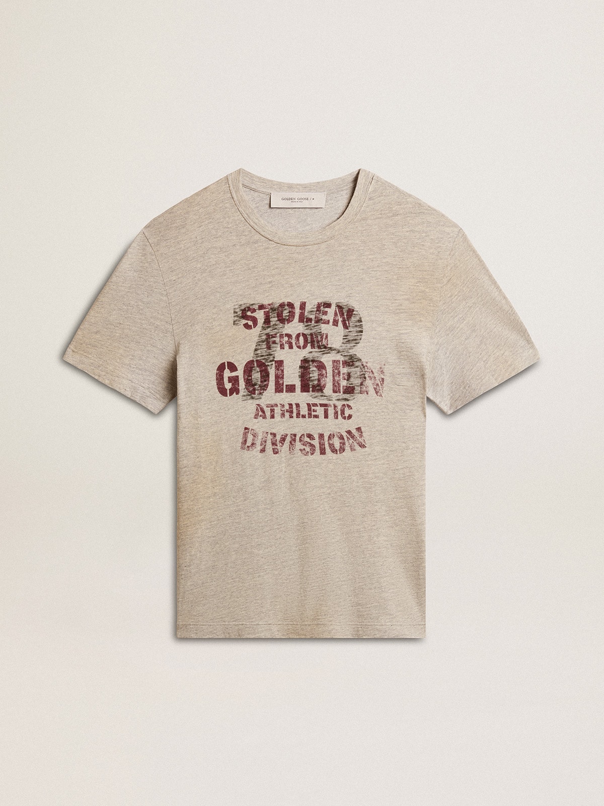 Golden Goose - T-shirt da uomo in cotone color grigio con stampa vintage sul davanti in 