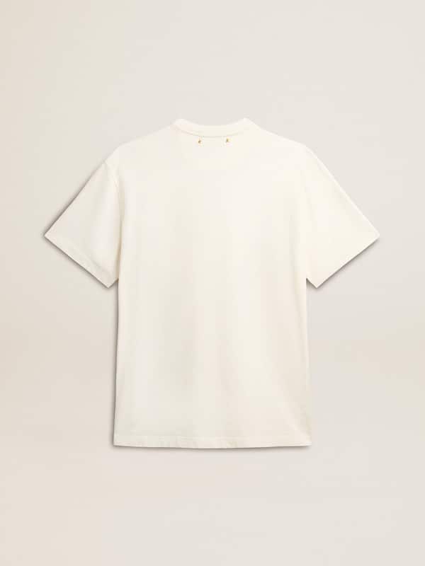 Golden Goose - Weißes T-Shirt aus Baumwolle mit saisonalem Logoprint vorne in 