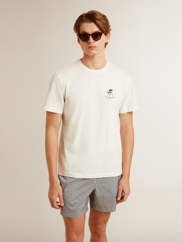 Golden Goose - Weißes T-Shirt aus Baumwolle mit saisonalem Logoprint vorne in 