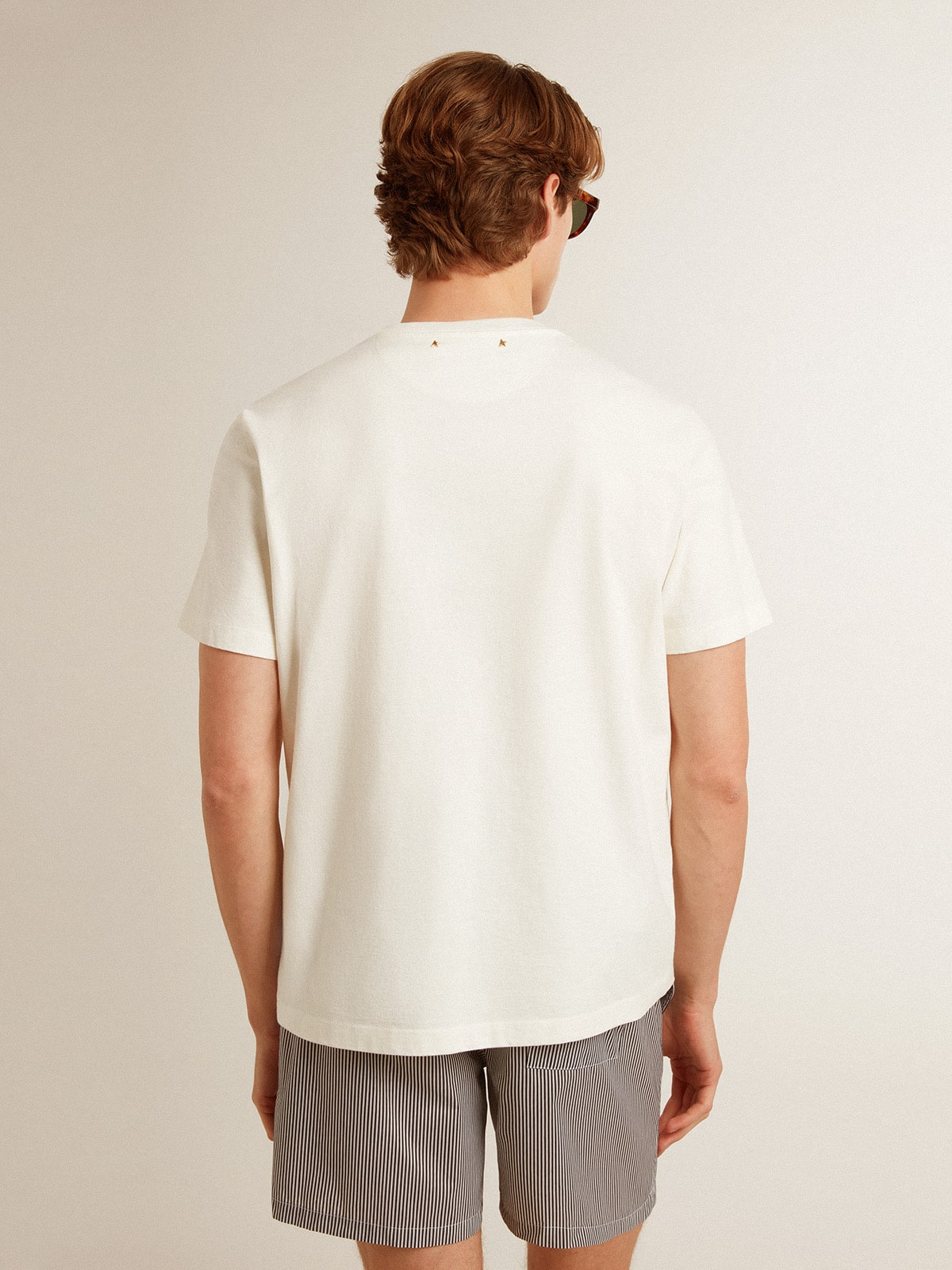 Golden Goose - White cotton T-shirt with seasonal logo print on the front in 