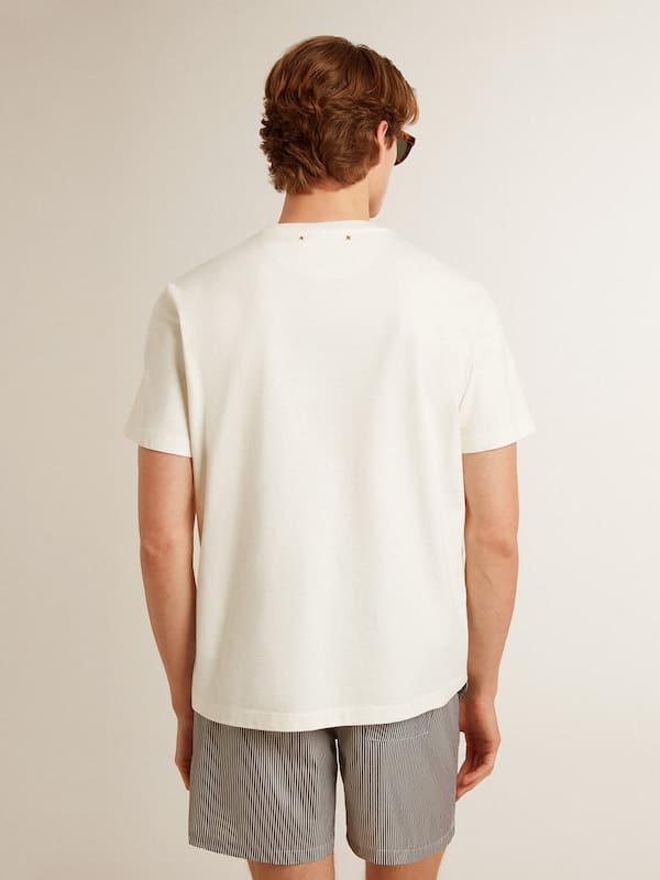 Golden Goose - T-shirt in cotone bianco con logo stagionale stampato sul davanti in 