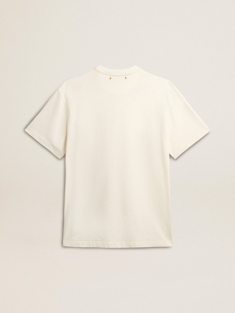Golden Goose - T-shirt in cotone bianco con logo stagionale stampato sul davanti in 