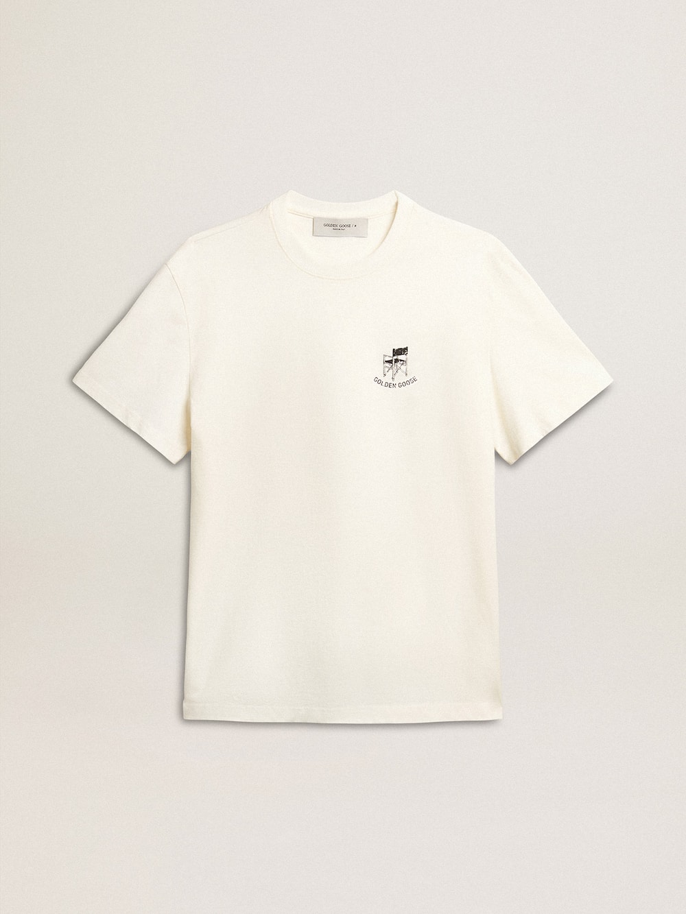 Golden Goose - White cotton T-shirt with seasonal logo print on the front in 