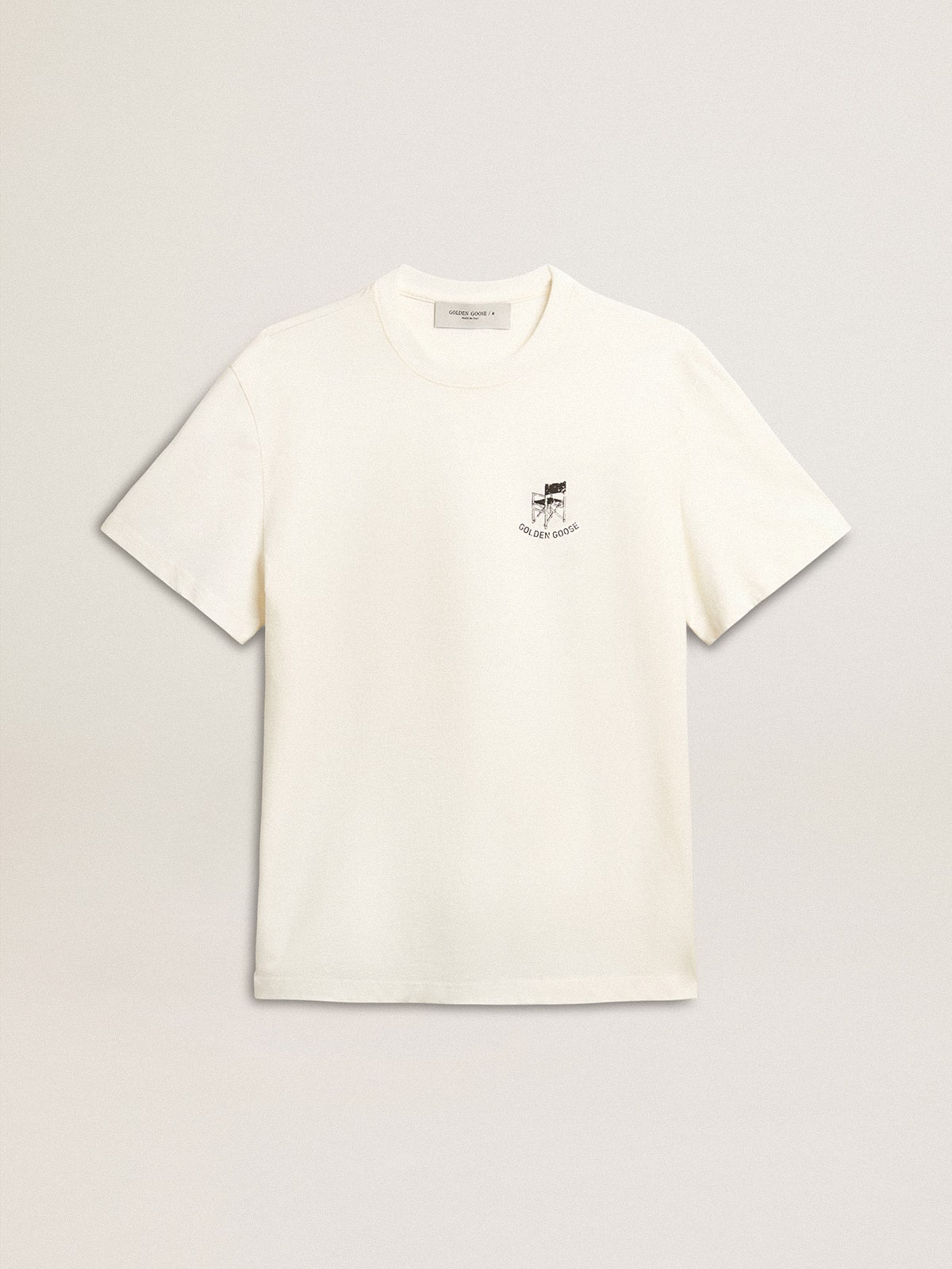 Golden Goose - T-shirt in cotone bianco con logo stagionale stampato sul davanti in 