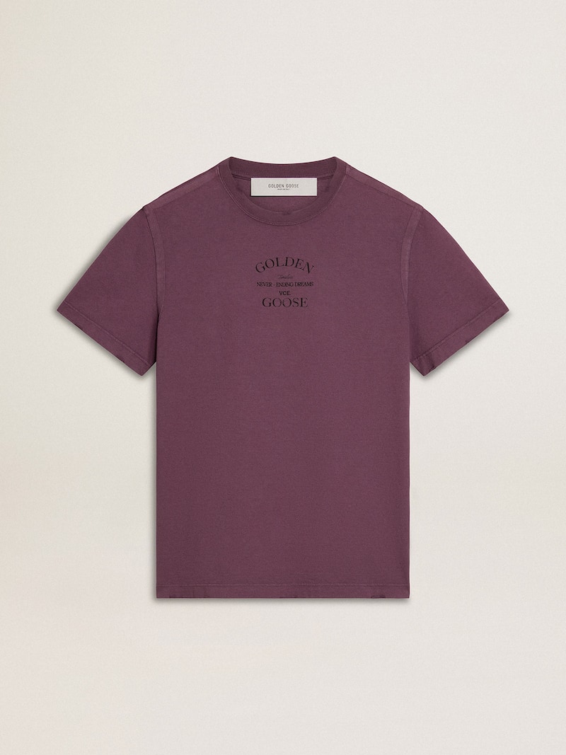 T-shirt da uomo in cotone di colore viola vissuto con stampa con logo