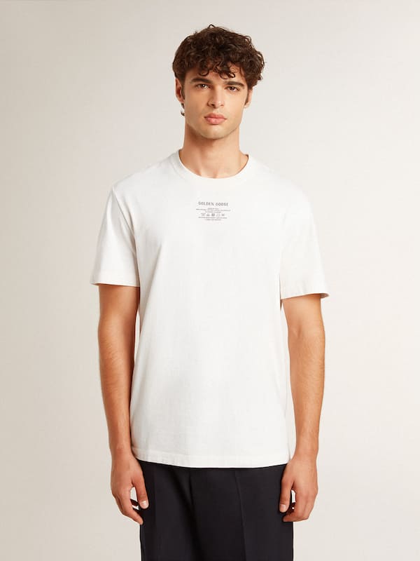 Golden Goose - Men's worn-white cotton T-shirt with black lettering in 