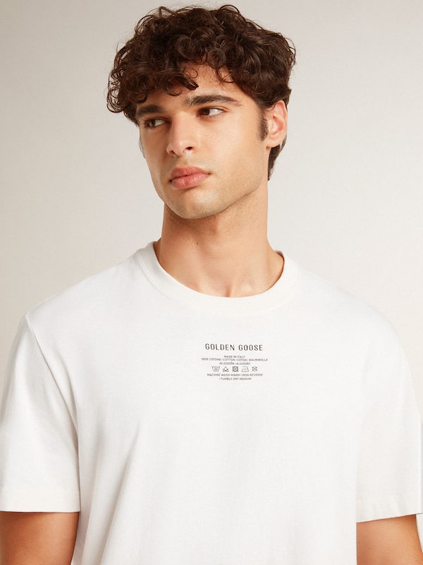 Golden Goose - Men's worn-white cotton T-shirt with black lettering in 