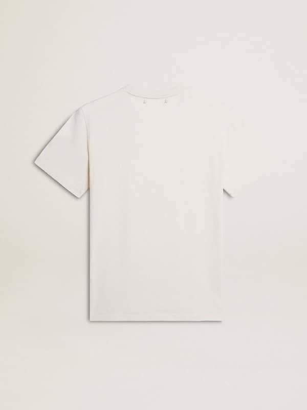 Golden Goose - Men's worn-white cotton T-shirt with black lettering in 