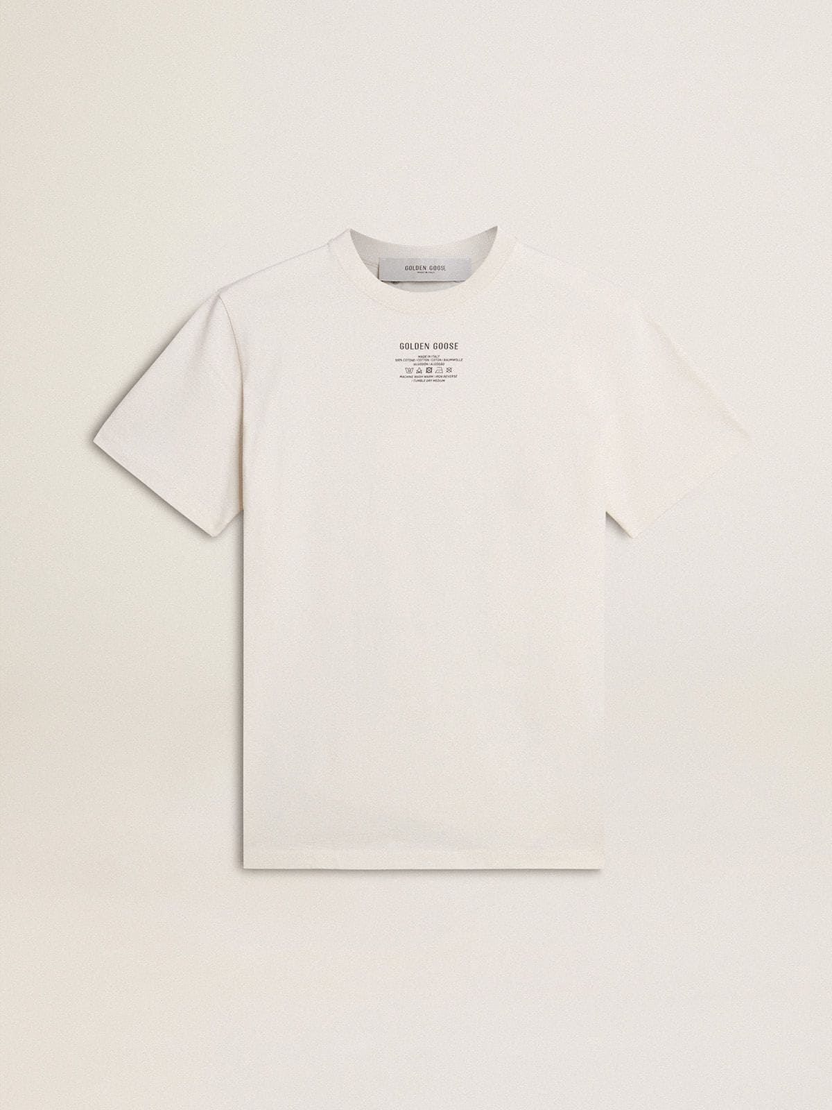 Golden Goose - Herren-T-Shirt aus Baumwolle in Lived-in-White mit schwarzer Aufschrift in 