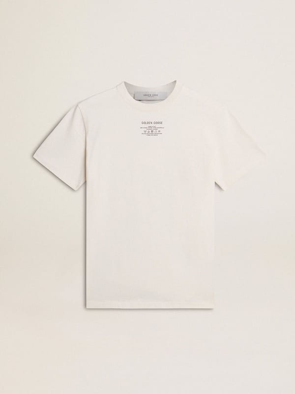 Golden Goose - Men's worn-white cotton T-shirt with black lettering in 