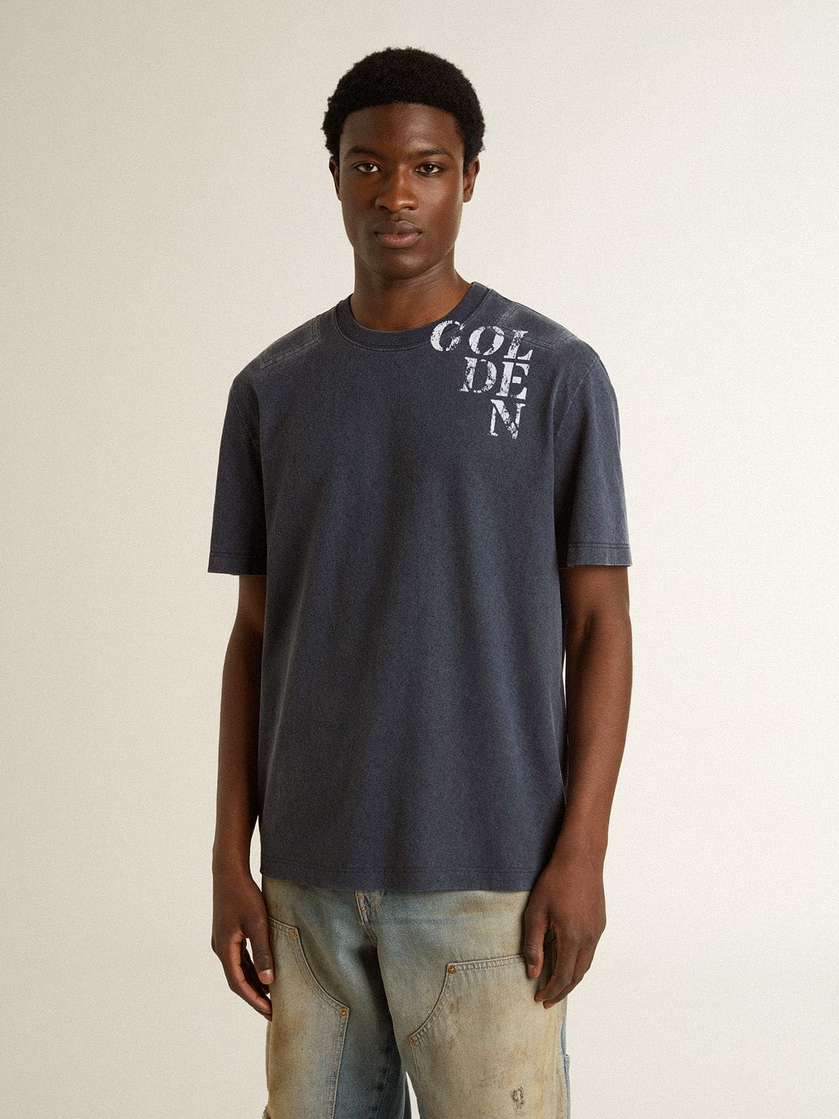 Blaues Herren-T-Shirt mit weißem Print 