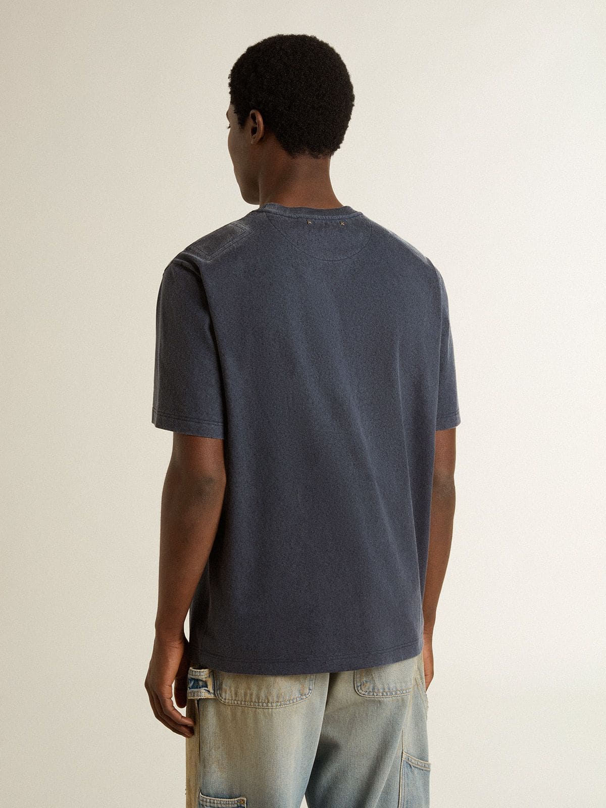 Golden Goose - T-shirt da uomo blu con stampa bianca  in 