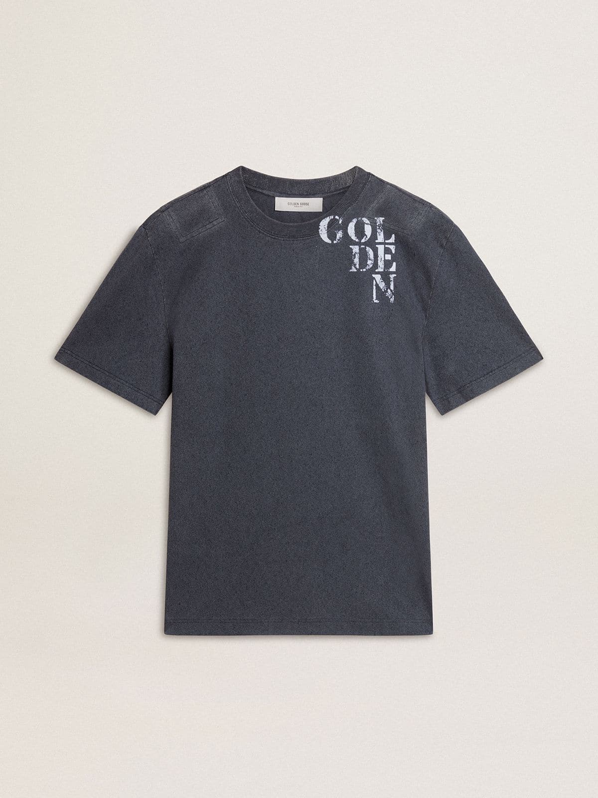 Golden ｜ (GMP01220 P001857 90482) Men's blue T-shirt with white print