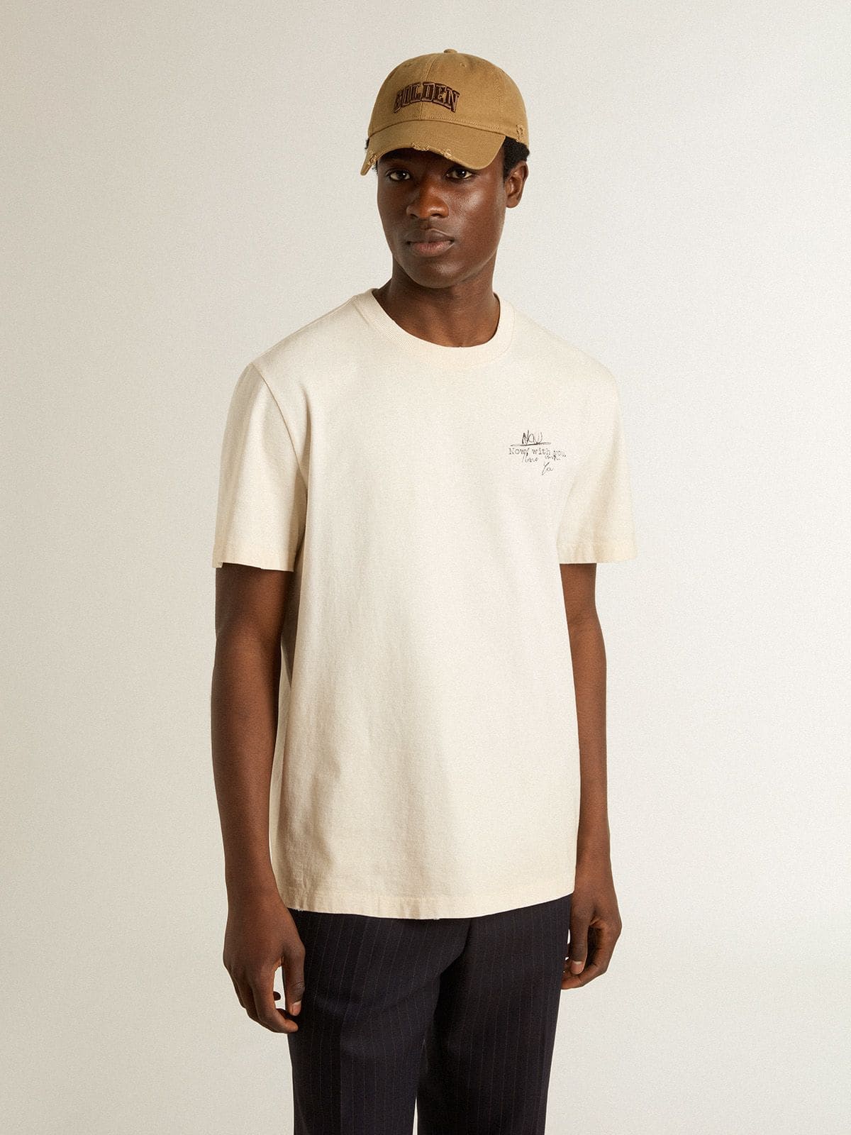Golden Goose - Men's T-shirt with print on the chest and on the back with a lived-in effect  in 