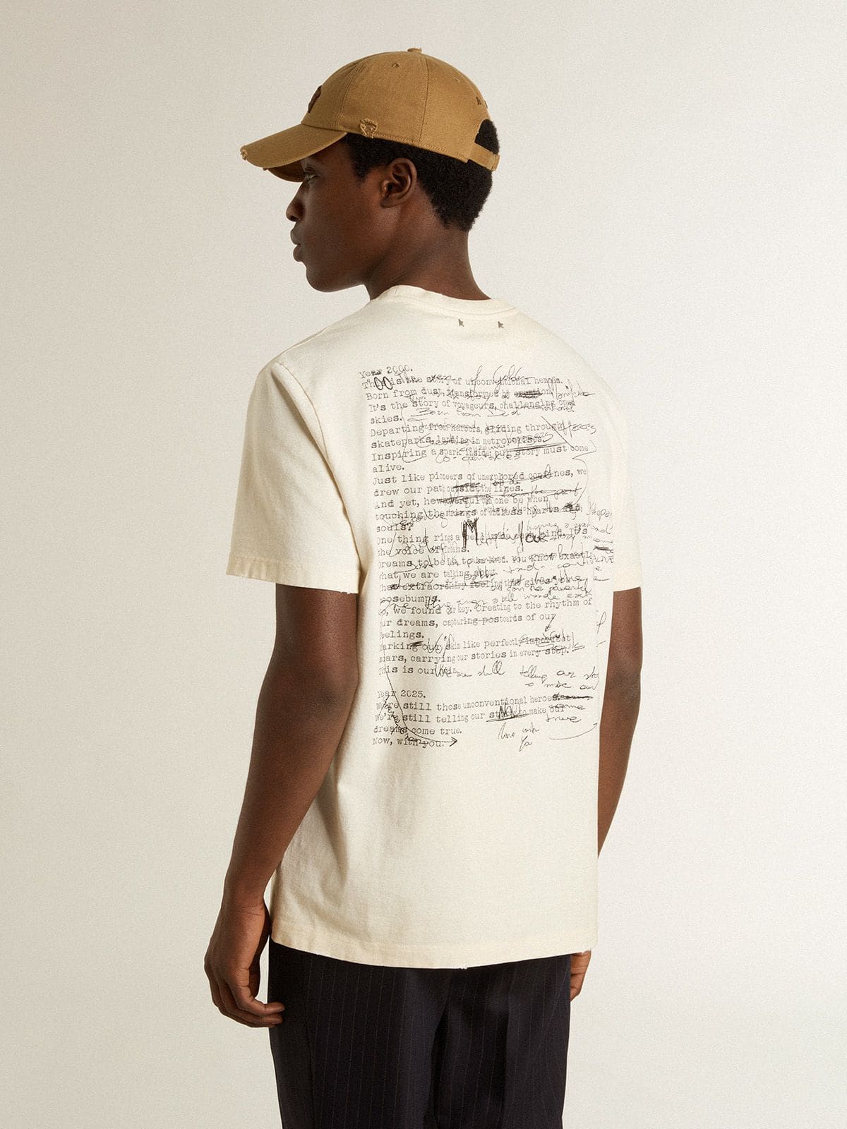 Golden Goose - Men's T-shirt with print on the chest and on the back with a lived-in effect  in 