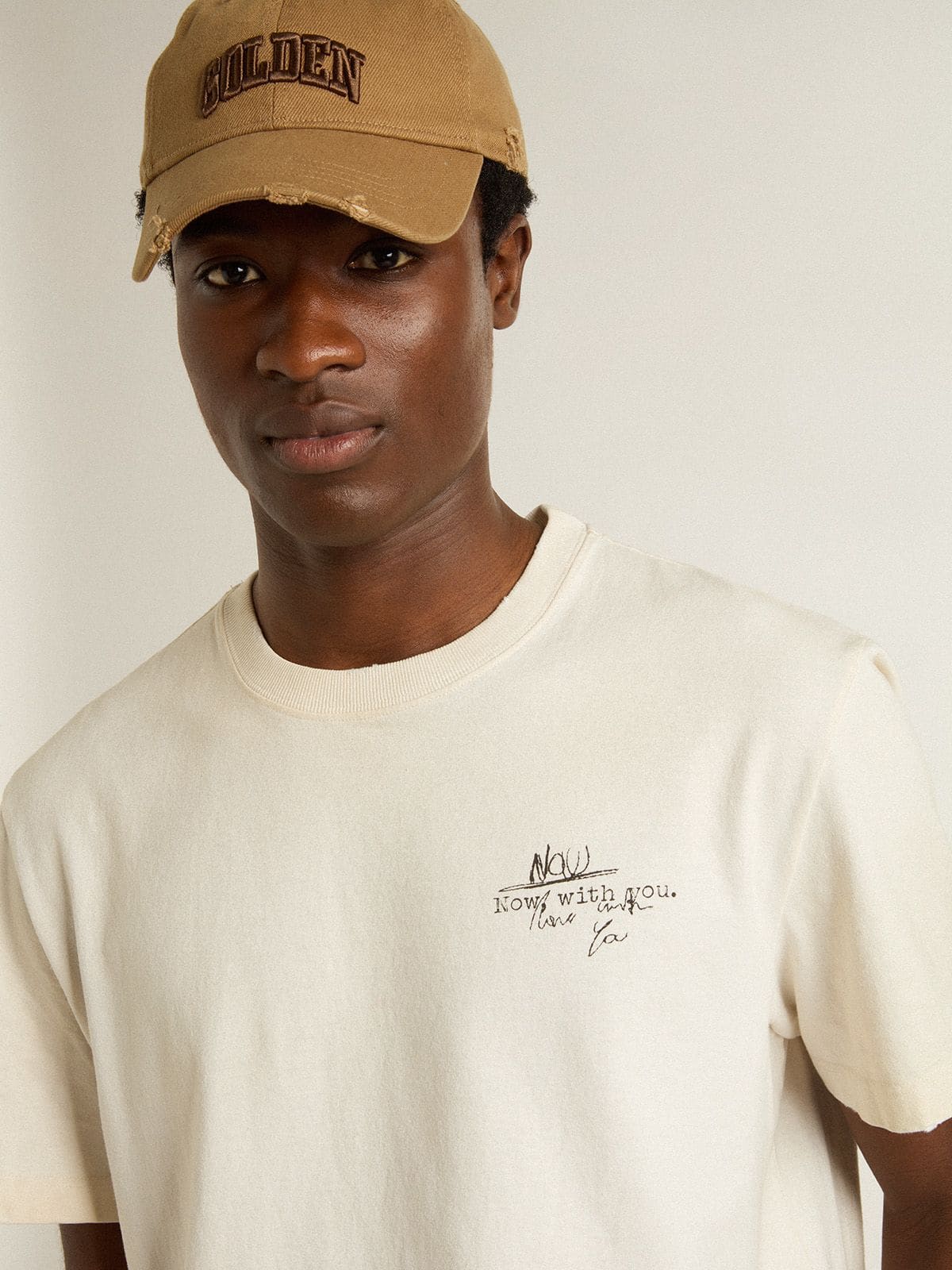 Golden Goose - Men's T-shirt with print on the chest and on the back with a lived-in effect  in 