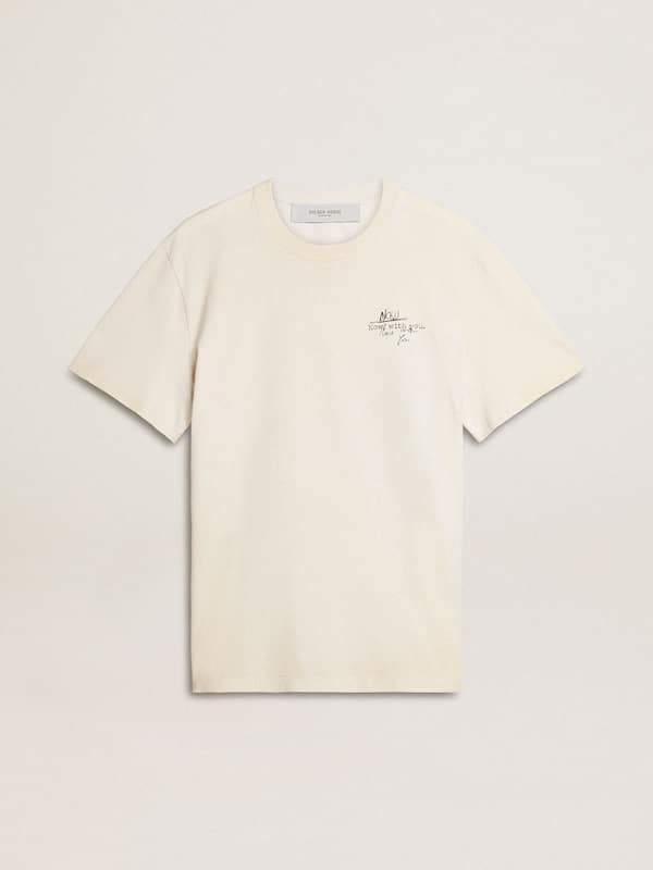 Golden Goose - Men's T-shirt with print on the chest and on the back with a lived-in effect in 