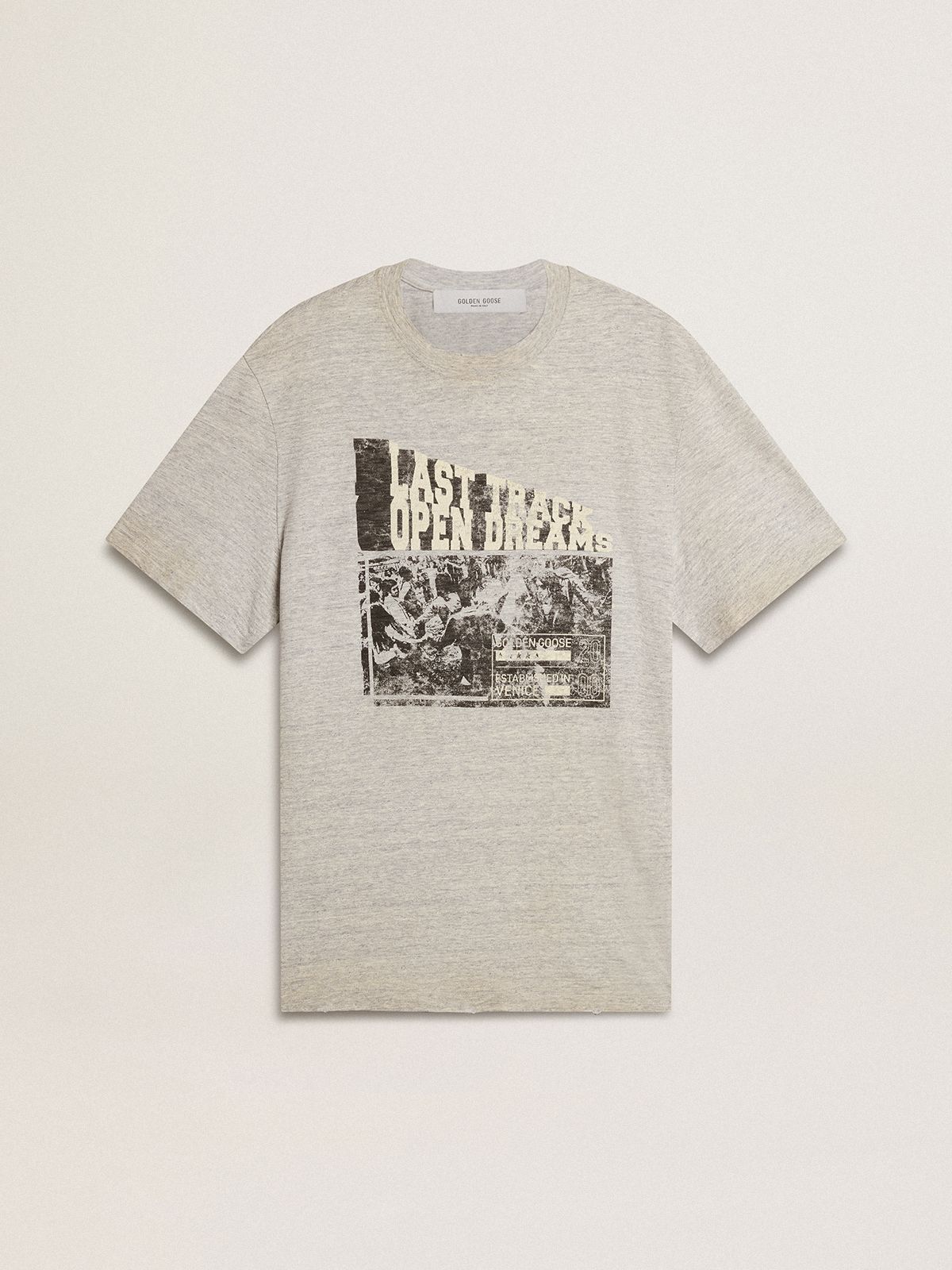 T-shirt gris pour homme effet vintage avec imprimé sur le devant — Golden Goose