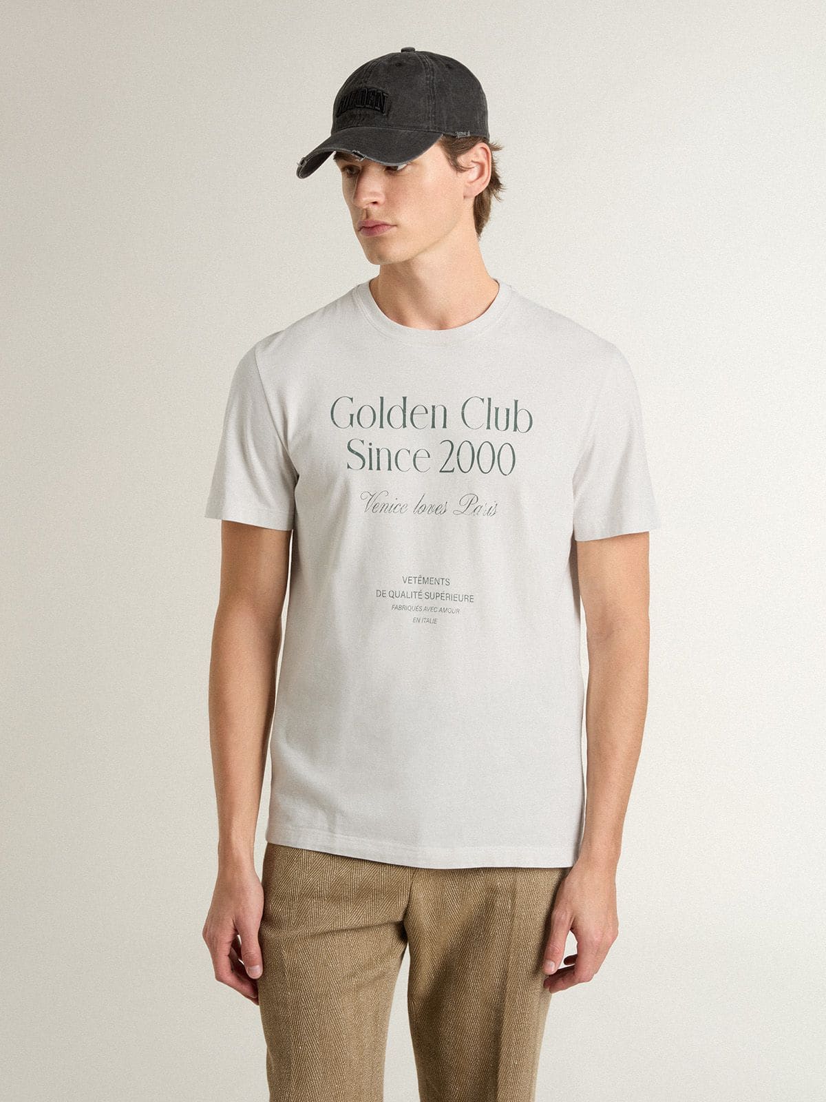 Golden Goose - Camiseta de hombre de algodón blanco con estampado verde  in 