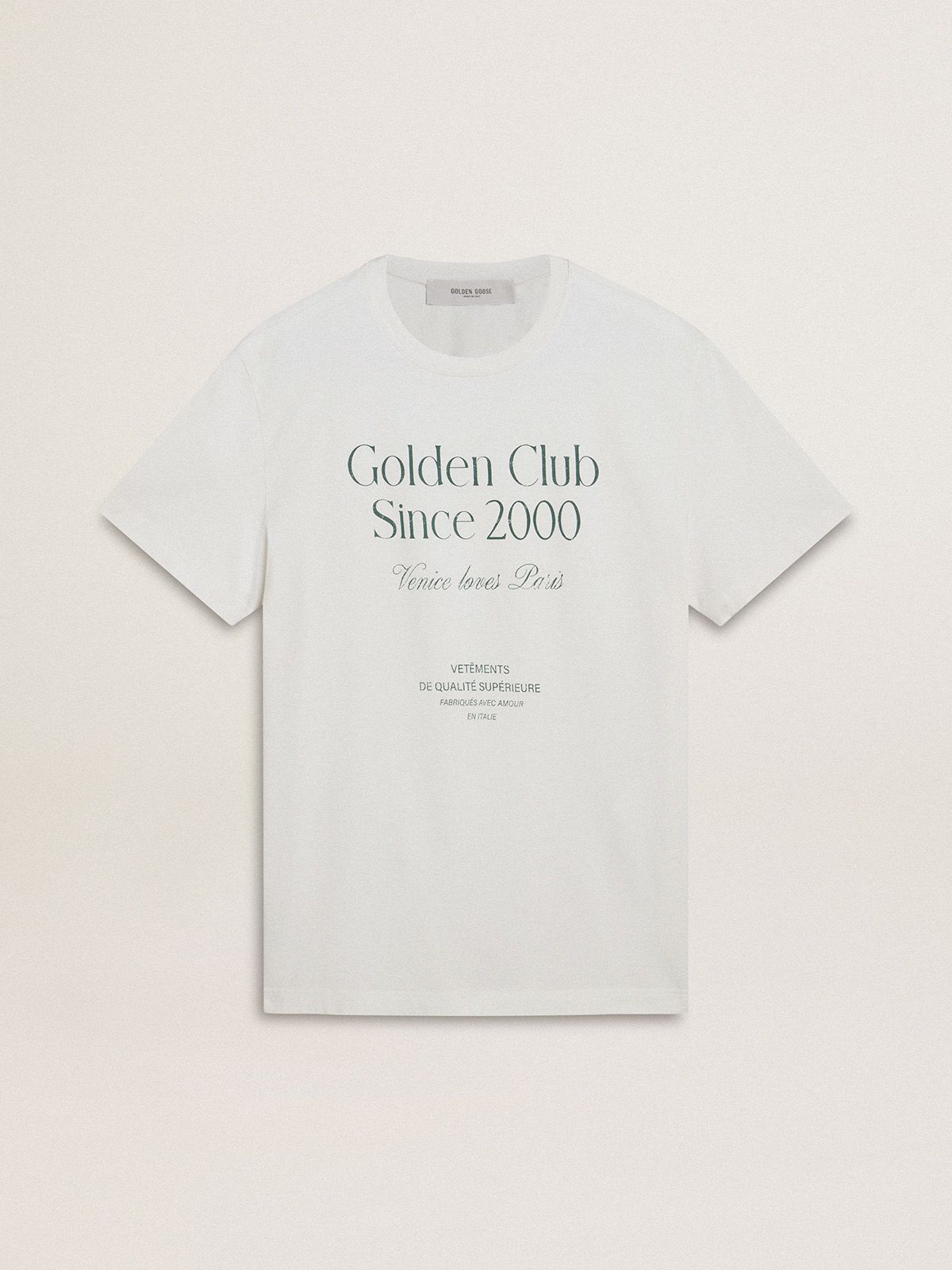 T-shirt pour homme en coton blanc avec imprimé vert — Golden Goose