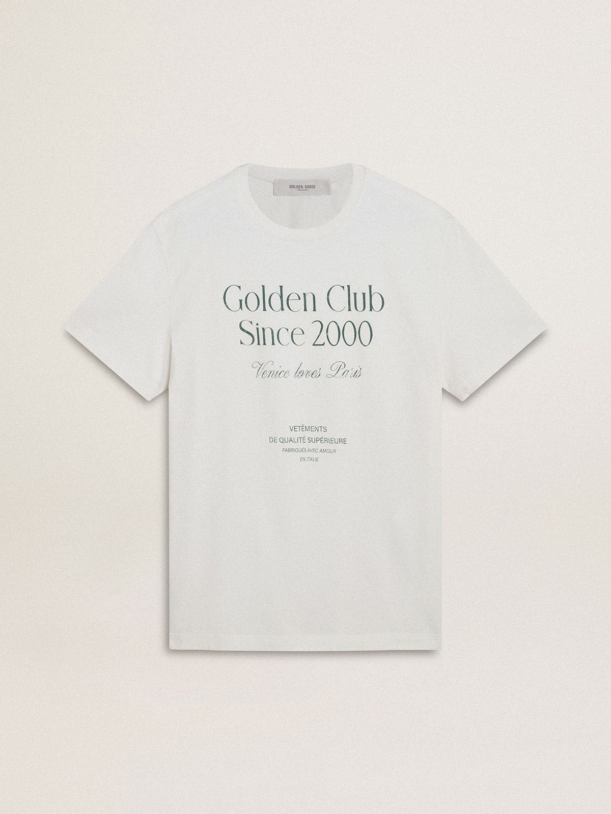 Golden Goose - Camiseta de hombre de algodón blanco con estampado verde  in 