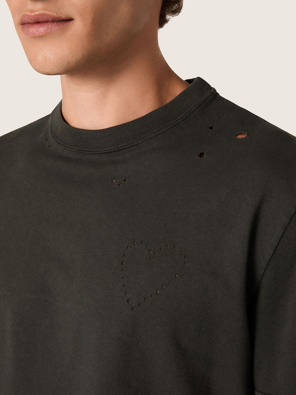 Golden Goose - Men’s T-shirt in anthracite cotton jersey with perforated heart in 