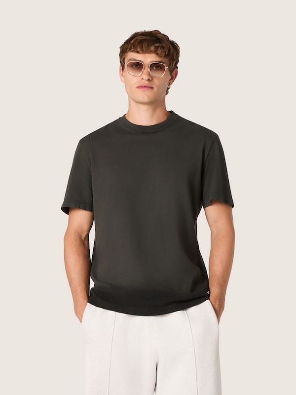 Golden Goose - Men’s T-shirt in anthracite cotton jersey with perforated heart in 