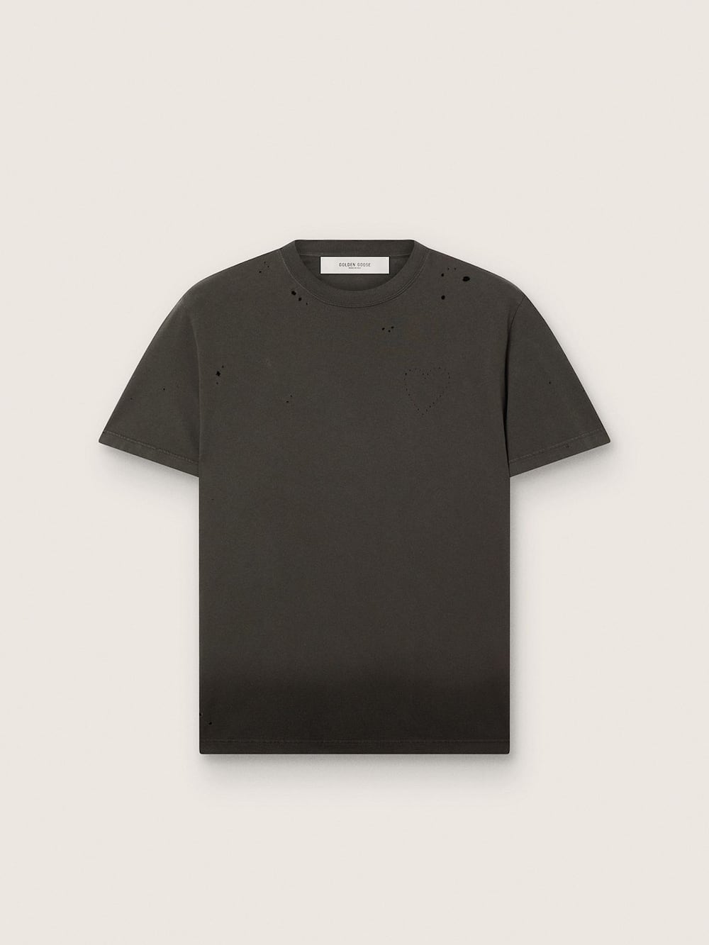 T-shirt pour homme en jersey de coton gris anthracite avec cœur ajouré — Golden Goose