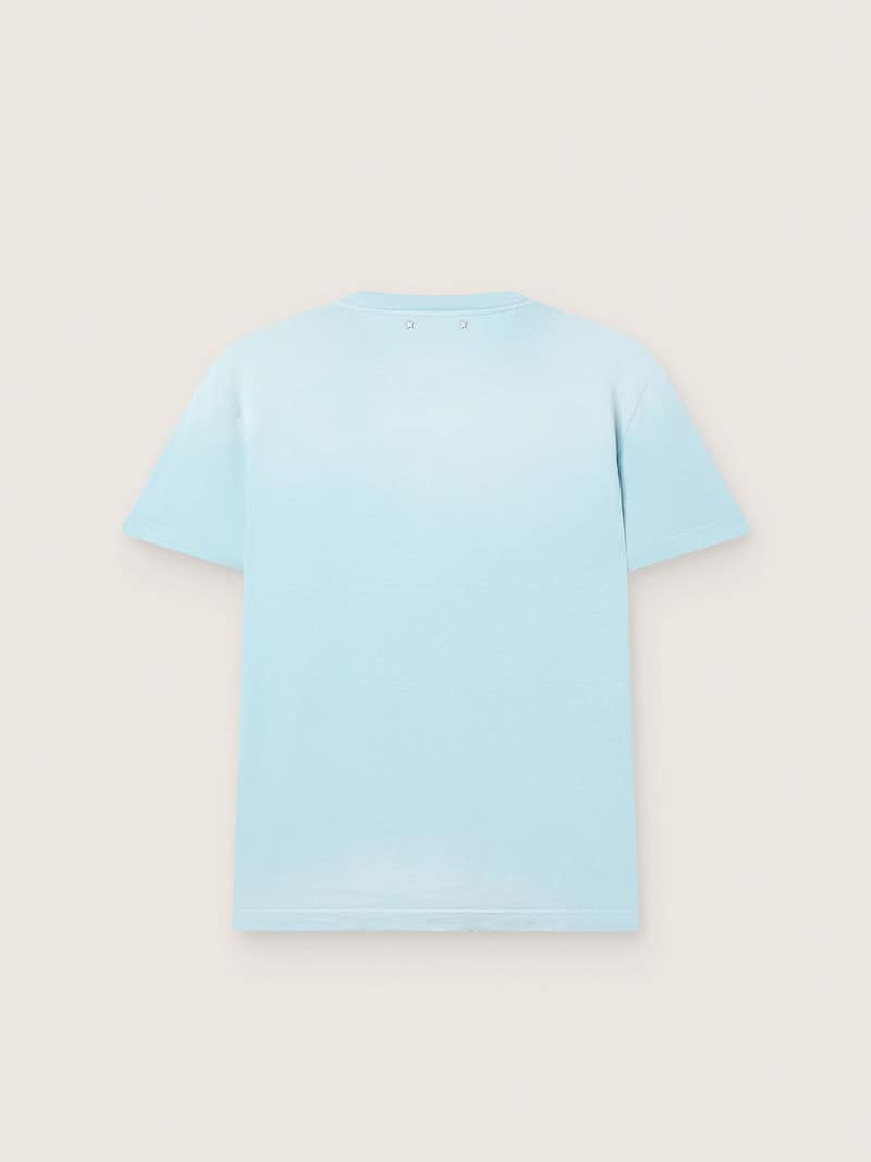 Golden Goose - T-shirt pour homme en jersey de coton bleu ciel avec imprim&eacute; graphique in 