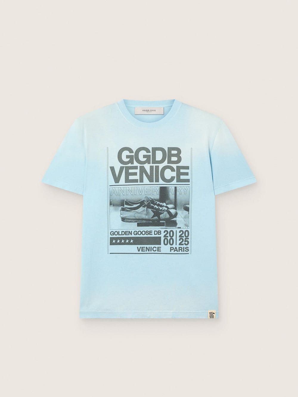 T-shirt pour homme en jersey de coton bleu ciel avec imprimé graphique — Golden Goose