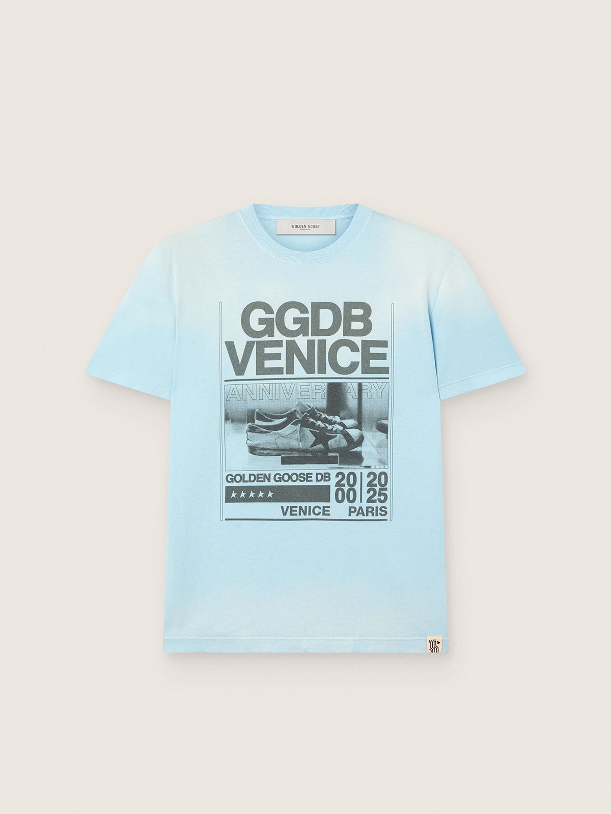 T-shirt pour homme en jersey de coton bleu ciel avec imprimé graphique — Golden Goose