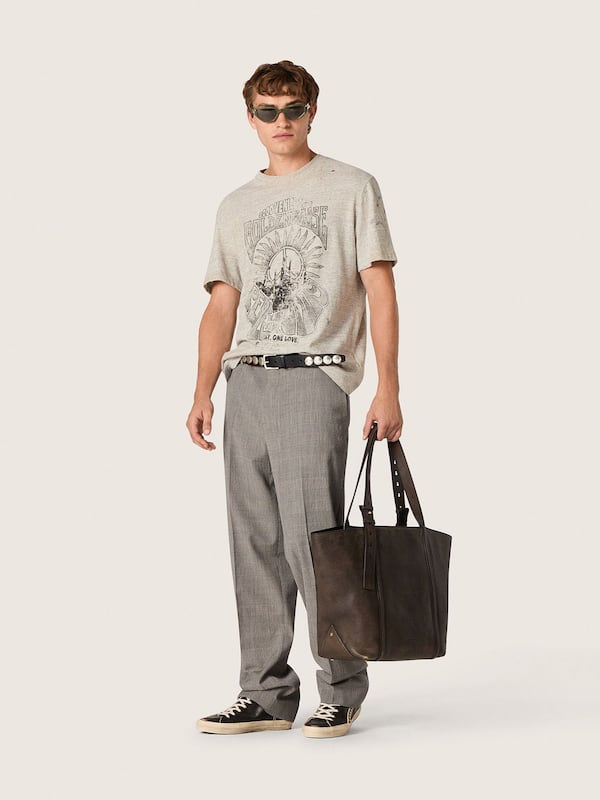 Men's T-shirt in gray melange jersey with vintage print