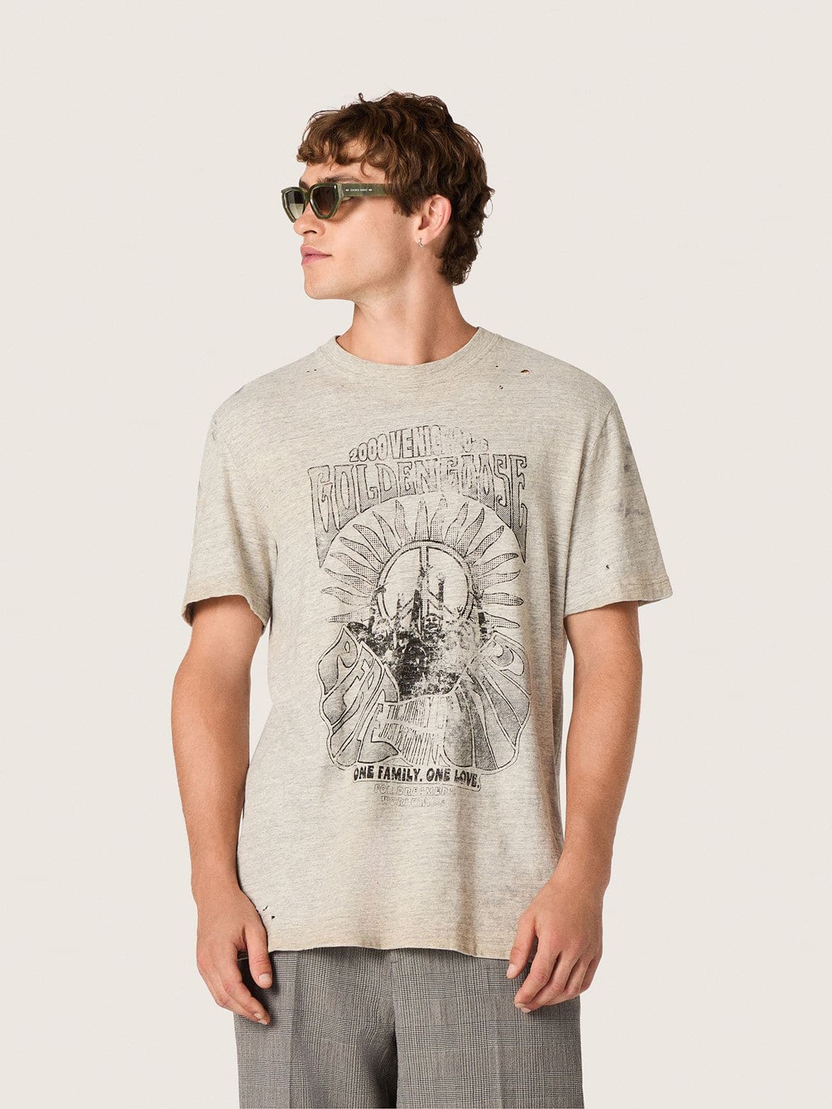 Golden Goose - Herren-T-Shirt aus grau meliertem Jersey mit Vintage-Print in 