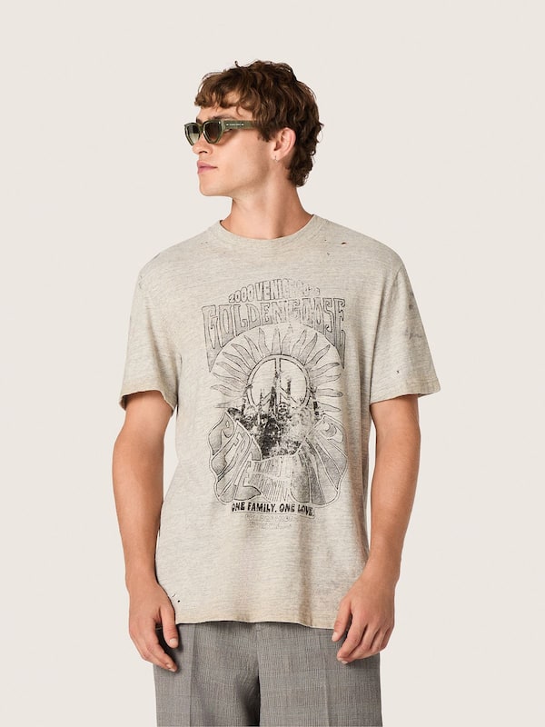 Golden Goose - Men's T-shirt in gray melange jersey with vintage print in 