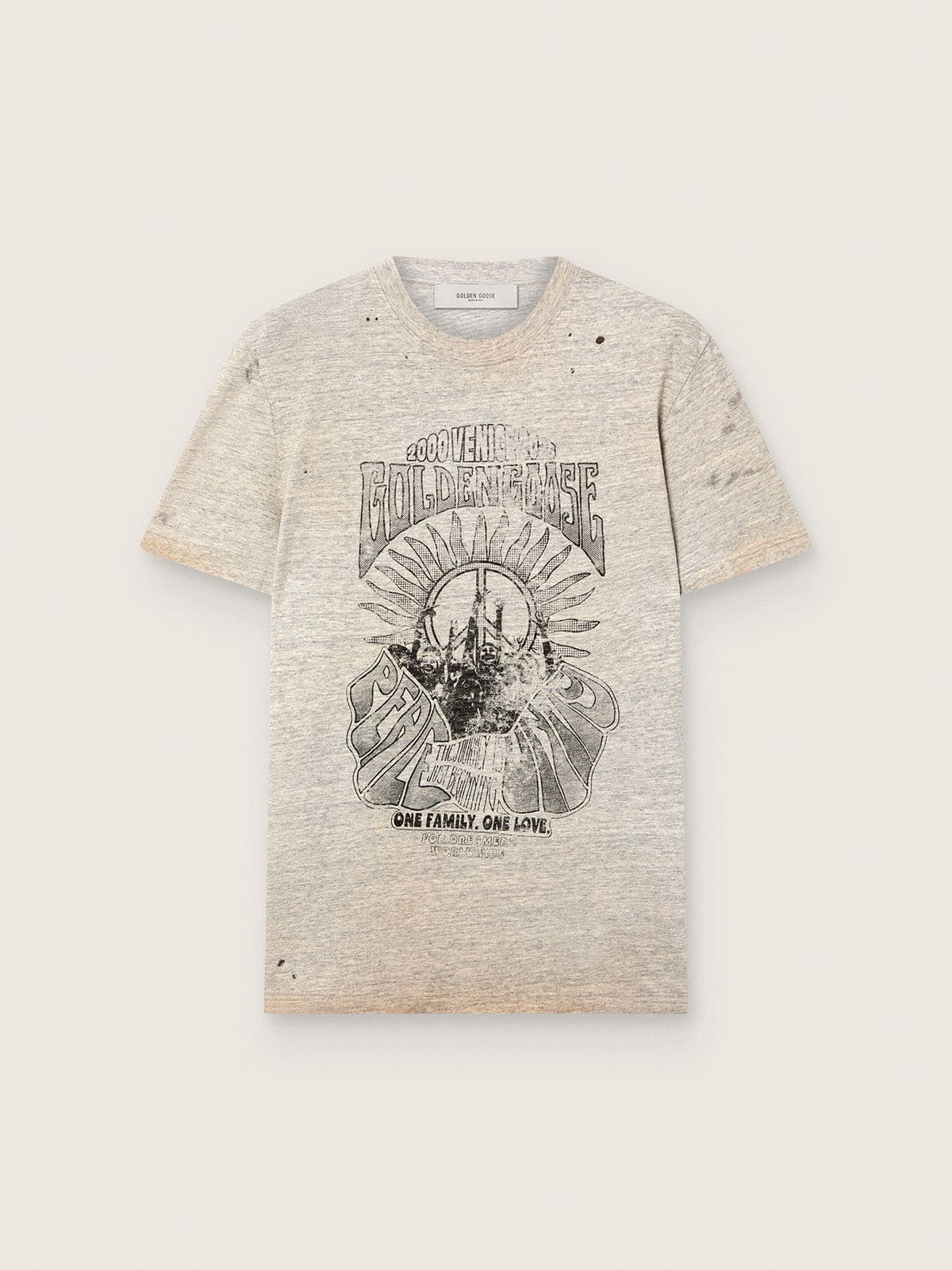 Golden Goose - Herren-T-Shirt aus grau meliertem Jersey mit Vintage-Print in 