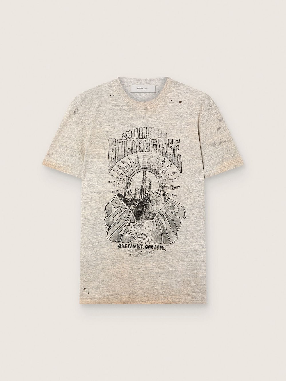 T-shirt pour homme en jersey gris chiné avec imprimé vintage — Golden Goose