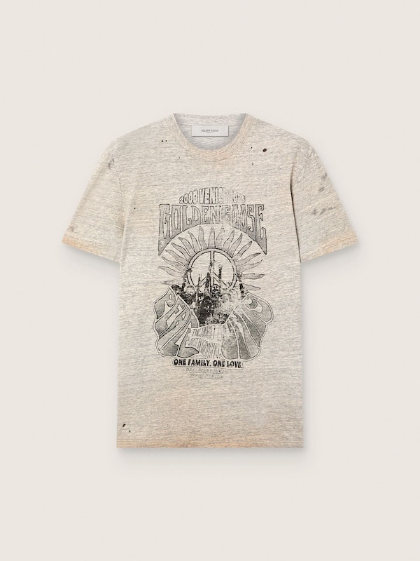 Golden Goose - Men's T-shirt in gray melange jersey with vintage print in 