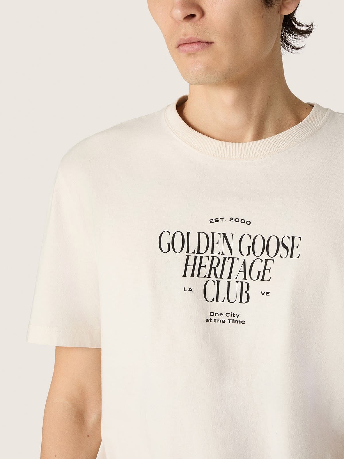 Golden Goose - Camiseta de hombre de algod&oacute;n blanco con estampado y logotipo in 
