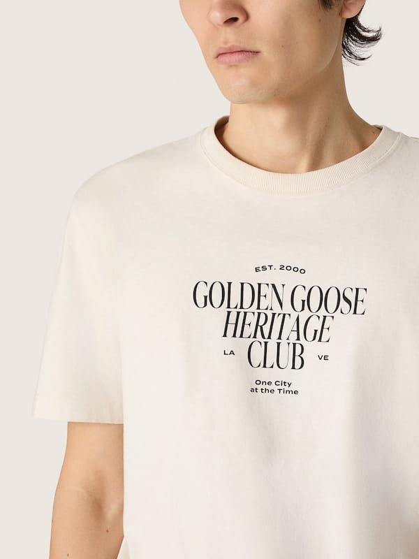 Golden Goose - Men's white cotton T-shirt with print and logo in 