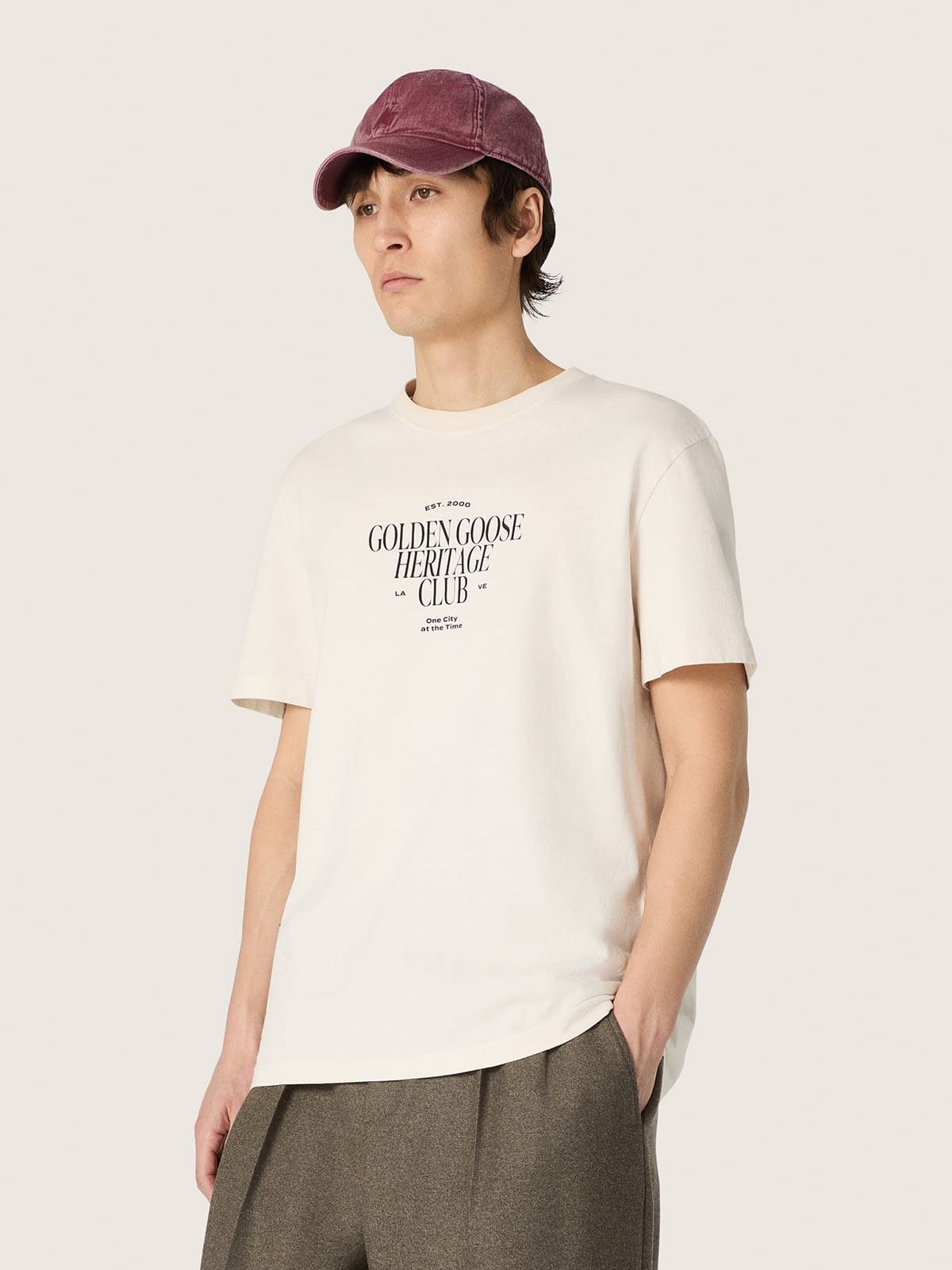 Golden Goose - Camiseta de hombre de algod&oacute;n blanco con estampado y logotipo in 