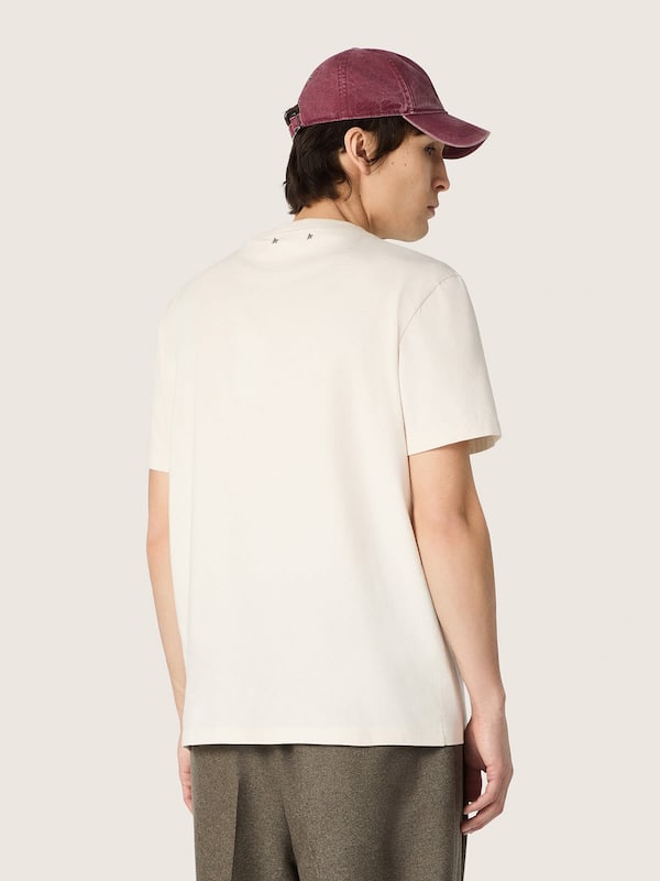 Golden Goose - Men's white cotton T-shirt with print and logo in 
