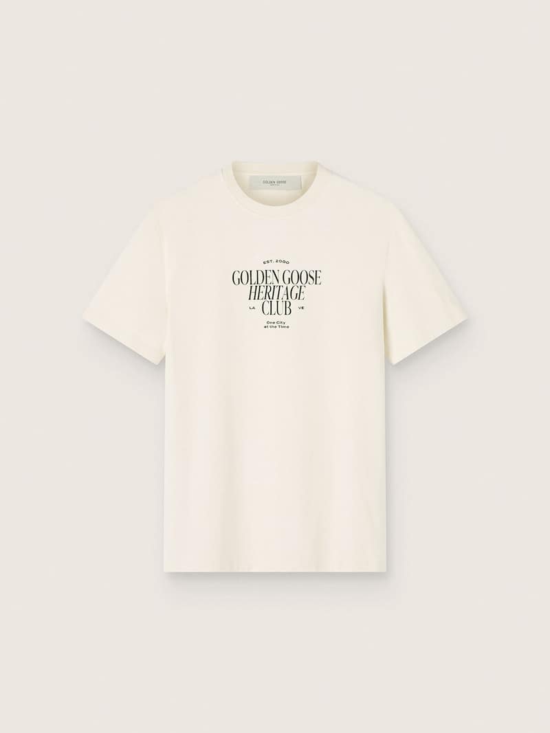 Herren-T-Shirt aus wei&szlig;er Baumwolle mit gr&uuml;nem Print und Logo
