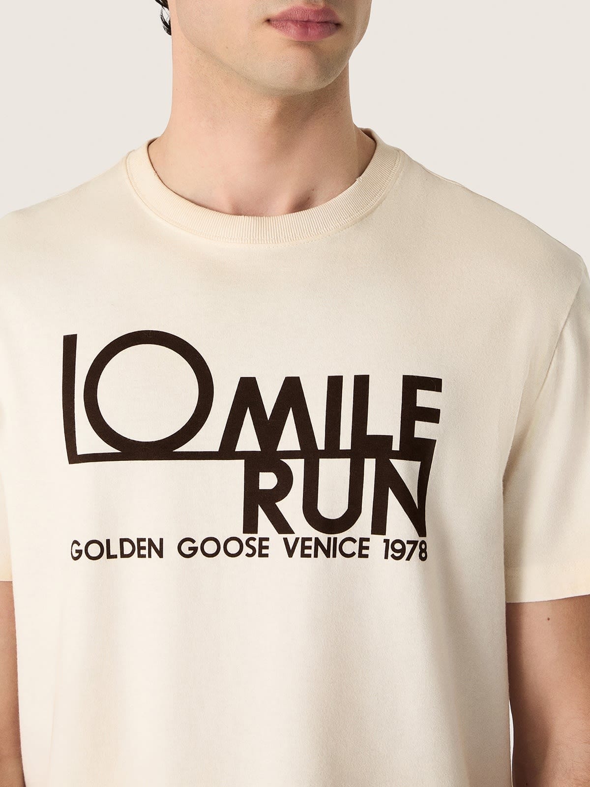 Golden Goose - T-shirt da uomo in cotone bianco con logo e stampa in 
